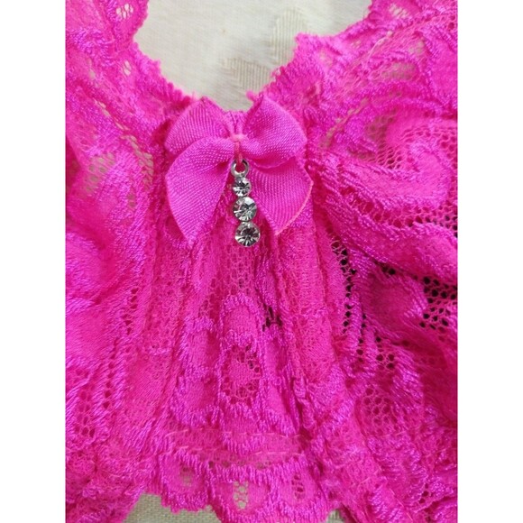 Smart And Sexy Lace Underwire Bra Hot Pink Faux Diamond Accent Bow 38 DD 85045 - Picture 2 of 4